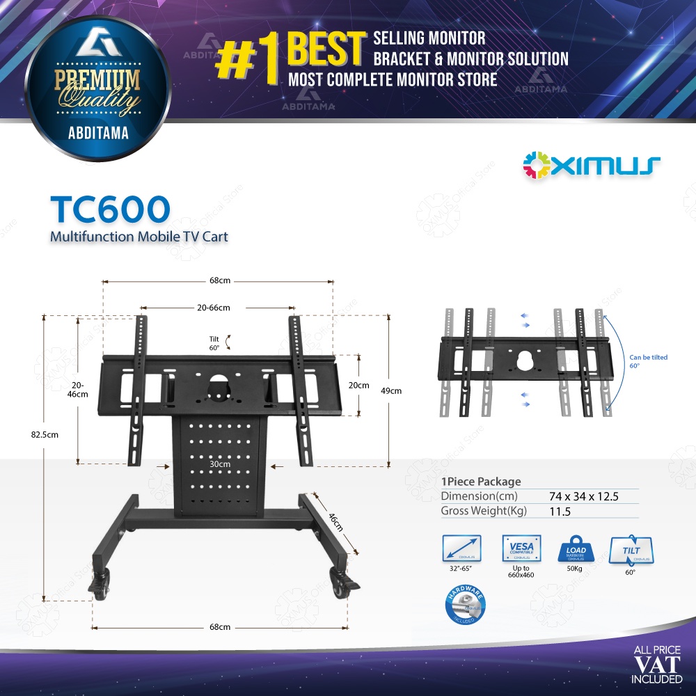 BRACKET LED TV MONITOR STAND RODA PANGGUNG OXIMUS TC600 32&quot; - 65&quot;