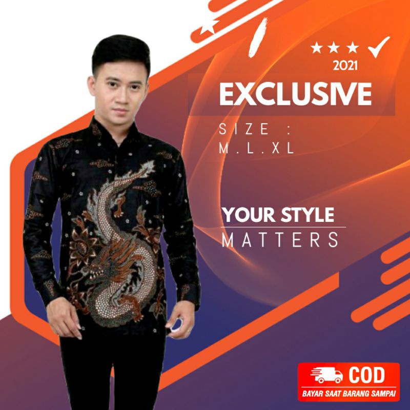 EXCLUSIVE Kemeja Batik Pria Lengan Panjang Motif Naga