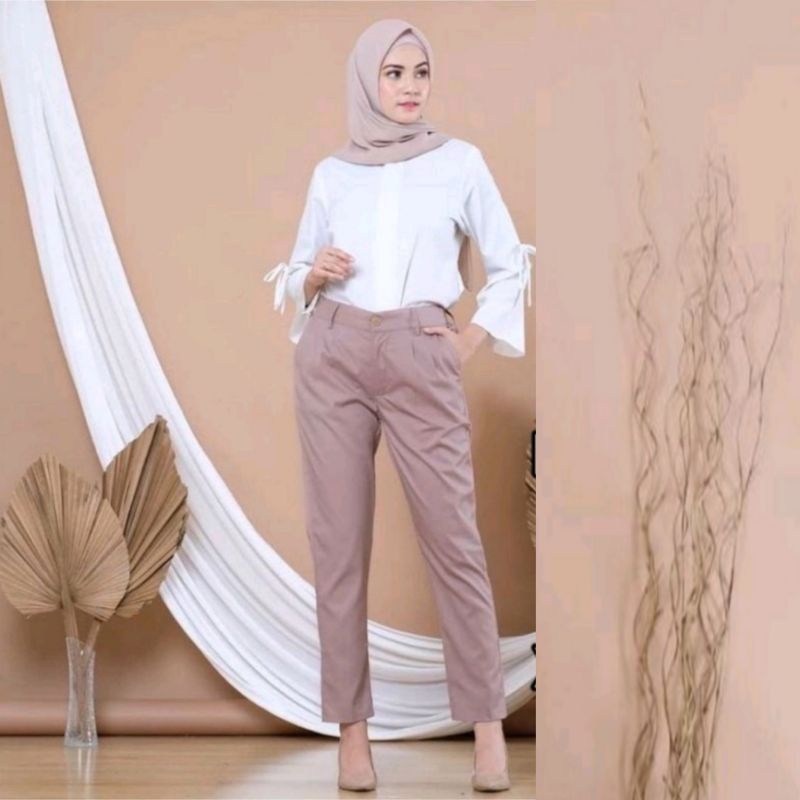 PROMO! Bisa COD READY BAGGY PANTS/ CELANA KERJA WANITA AMERICAN DRILL IMPOR MOSS LIGHT GREY DARK GREY KHAKI IVORY PUTIH- baggi