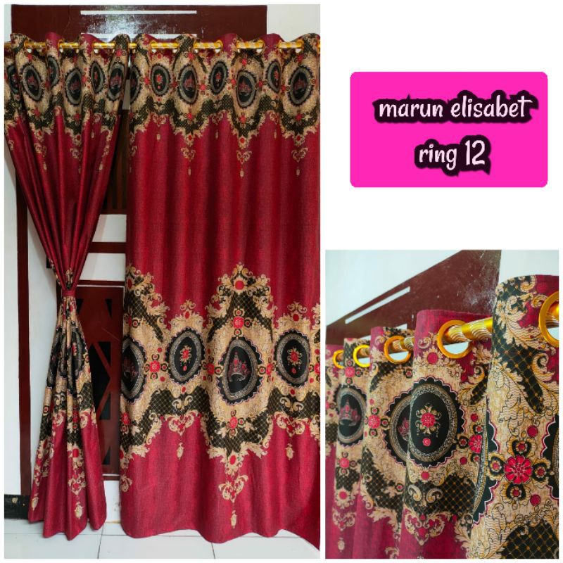 gorden smokering 12 / gorden susun pita motif batik Elisabeth marun merah