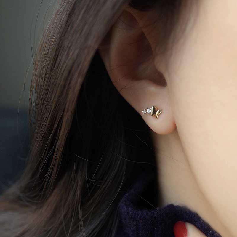 Kupu-kupu Anting Pejantan Kristal Berlian S925 Sterling Perak Emas Perhiasan Fashion Wanita Earrings