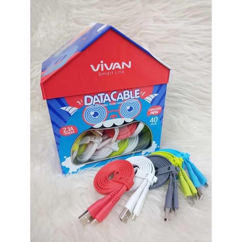 Kabel data Vivan fast charger CSM 100 S / CSM100S for micro 2.1A 1meter Warna rundom