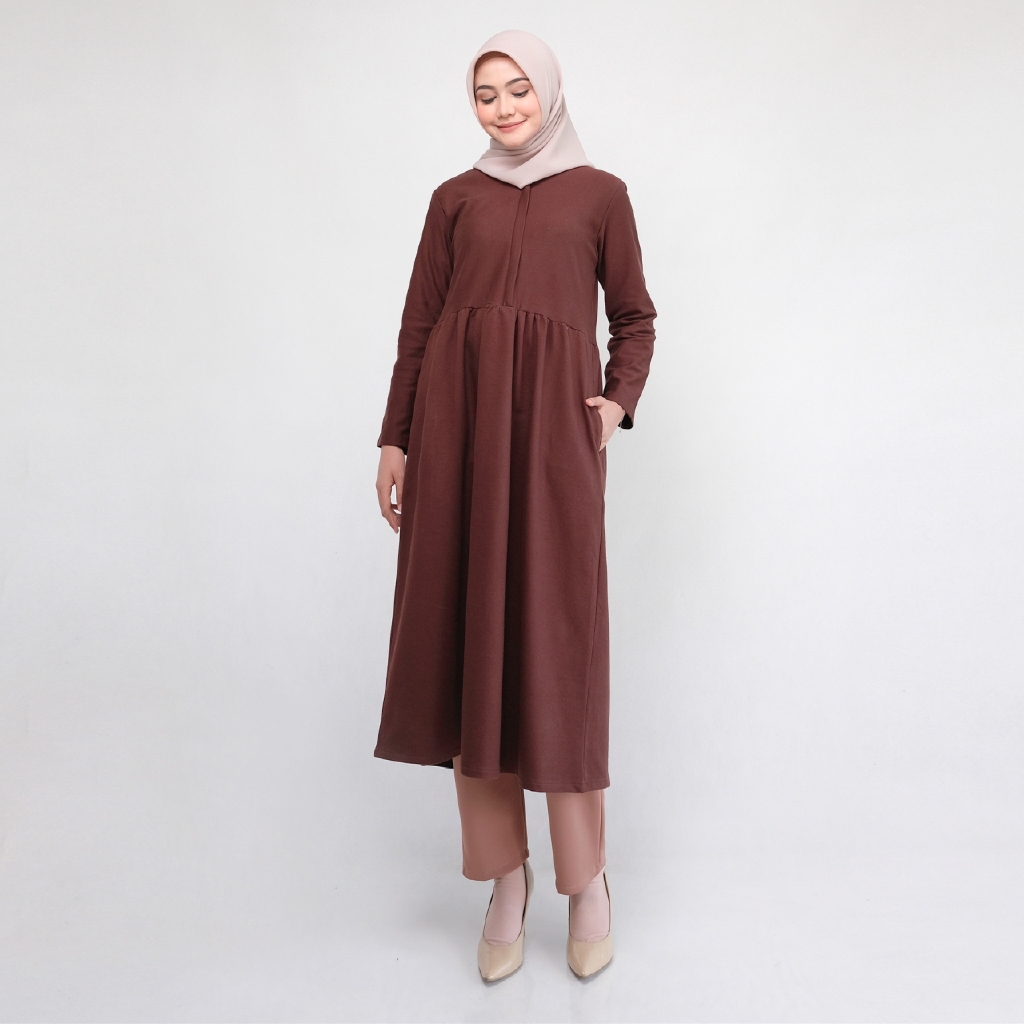 Modesee Tunik  Simpel Basic Panjang  Chocolate Wanita Muslimah M1158 Shopee Indonesia