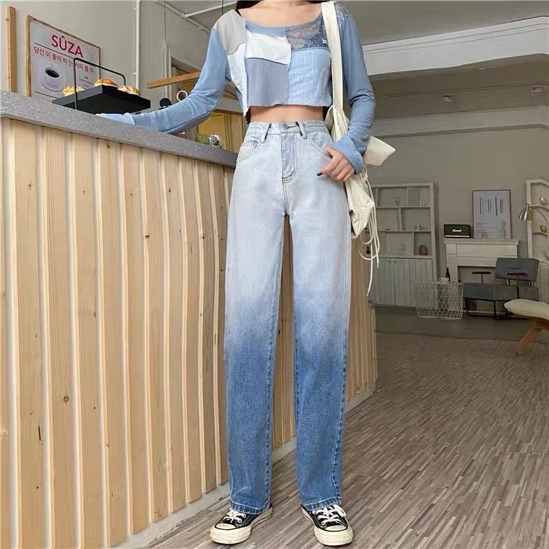 JEANS OMBRE HIGHWAIST IMPORT CELANA PANTS WANITA CEWEK CULLOTE HW BAGGY DENIM MX861