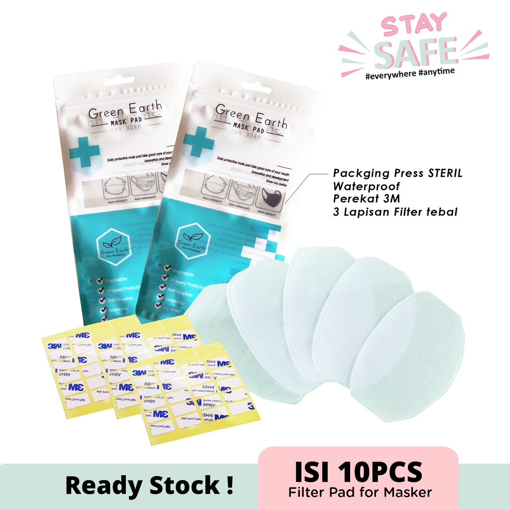 HOW.R.U | Premium Mask Filter Pads / Refil Tambahan Masker 3PLY Green Earth Isi 10pcs