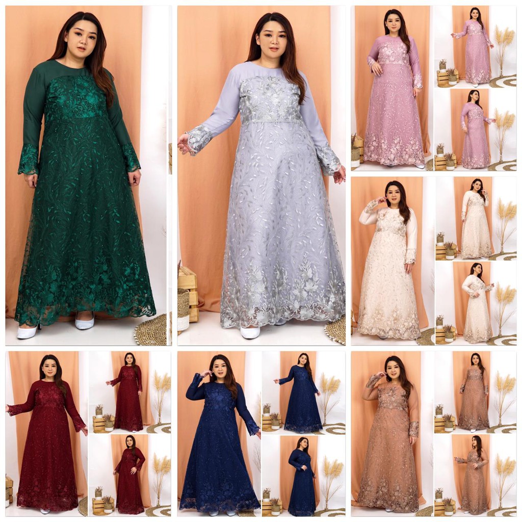 GAMIS MARWAH TILE 7 warna  BORDIR MUTIARA PREMIUM MEWAH MAXI DRESS LEBARAN MUSLIM TILLE LONG DRESS