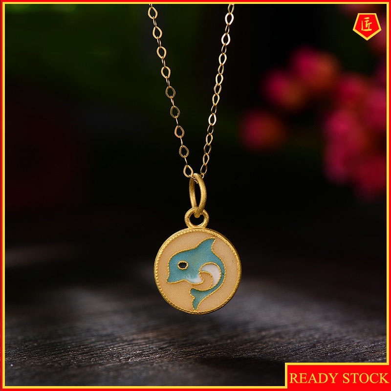 [Ready Stock]Dolphin Pendant Necklace Gold Cute and Graceful