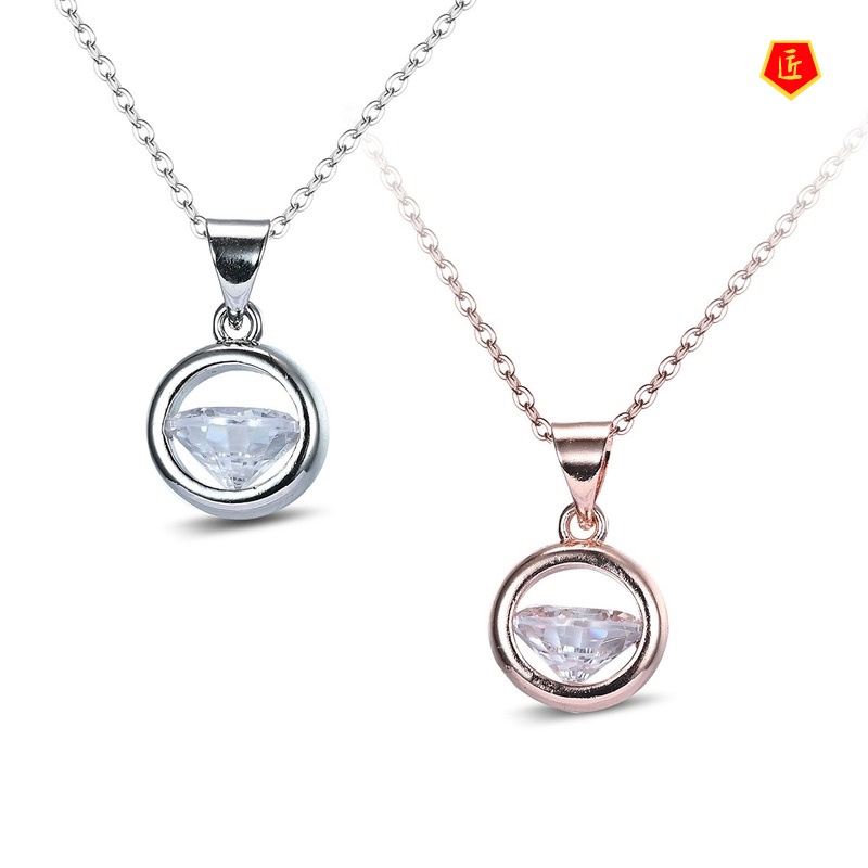 [Ready Stock]Korean Style Zircon Circle Necklace Silver Simple Personality