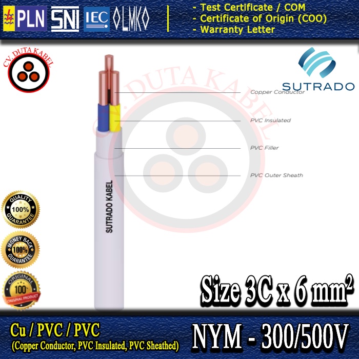 Kabel NYM 3x6 mm2 SUTRADO (50 m) /3x6 mm/3 x 6 mm2/3 x 6 mm/3x6mm2/3x6mm/3x6/3 x 6
