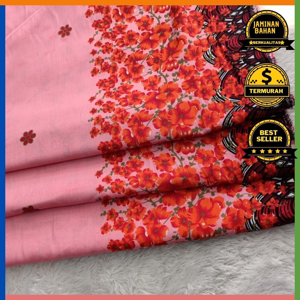 Kain Memora Kain Katun Rayon Motif Bunga Kecil Warna Merah dan Dasar Pink Lebar 150 cm Murah Banget