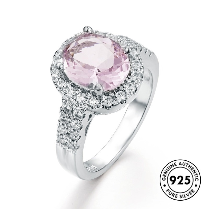 Cincin S925 Silver Hias Kristal Berlian Warna Pink