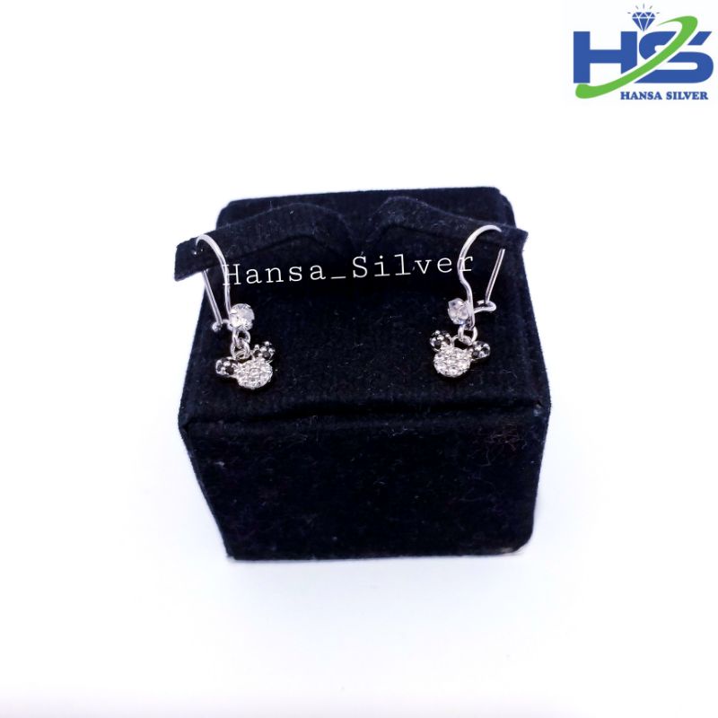 Anting Bayi Anak Perak Asli Silver 925 Lapis Emas Putih Model Desi Mickey Mouse Permata Pink Hitam Putih