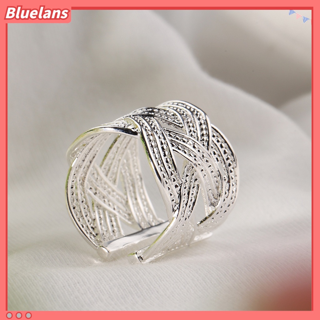 Bluelans Women Fashion 925 Silver Plated Ethnic Style Opening Claw Mesh Finger Ring Party