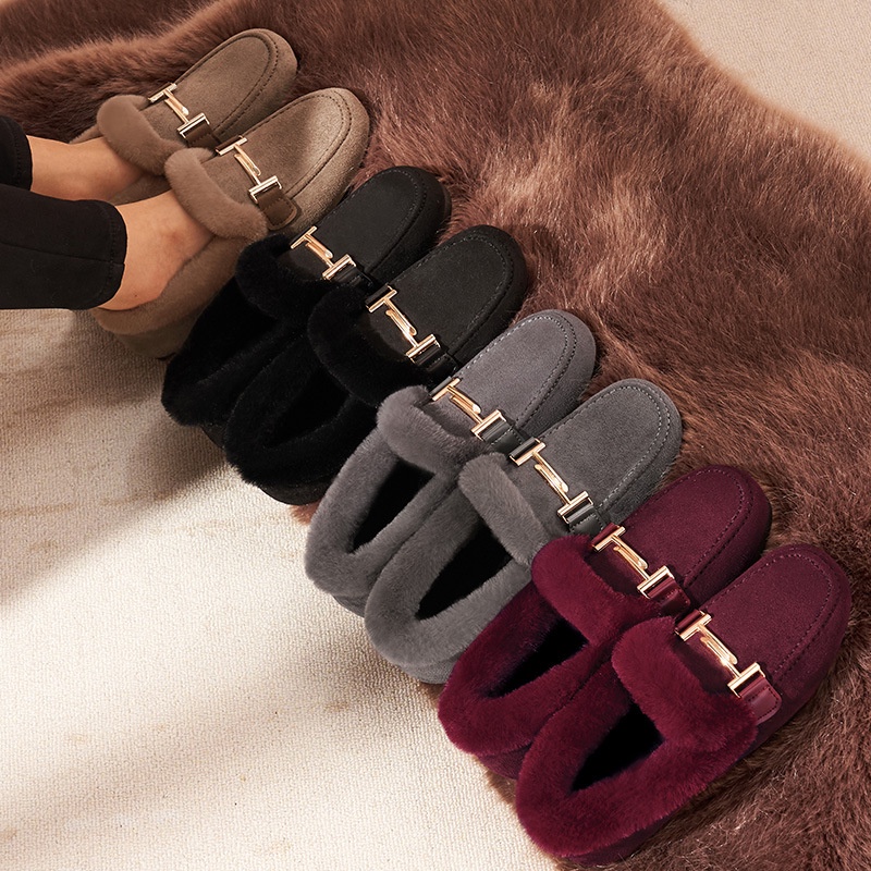 2021   Bulu Berlapis Sepatu Fluffy Wanita   Bulu Berlapis Domba Wol Tods Wanita sepatu Wanita Sepatu