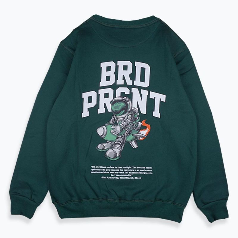 BRAD PRESENT ORIGINAL Sweater Crewneck Sweatshirt cowok green motif neil amstrong seri NABRD 03