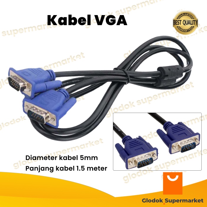 Kabel VGA 1.5m Monitor LCD Komputer CPU Jack VGA to VGA 1.5 m Cable Panjang 1.5 meter Digital