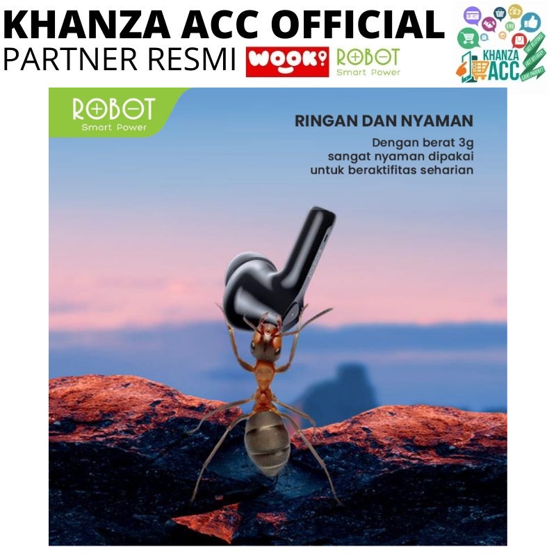 KHANZAACC ROBOT T30 Earphone Bluetooth Airbuds Earphone True Wireless Earbuds Headset