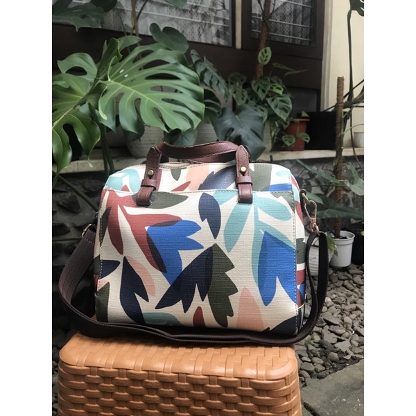 preloved fossil rachel satchel multi floral original tas crossbody fossil ori branded stuff seken se