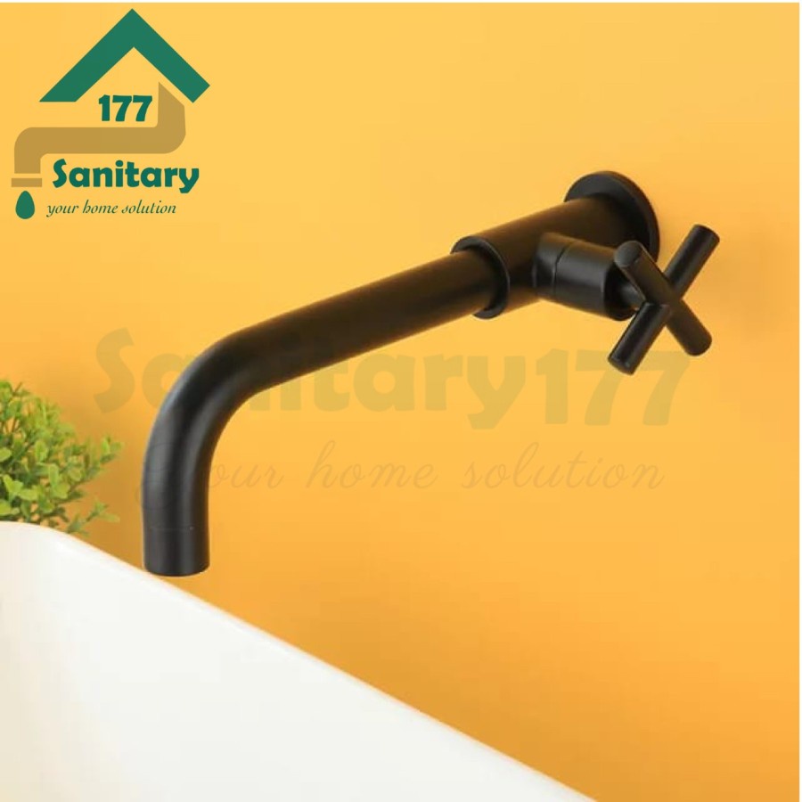 Kran air Tembok Baling panjang Long Hitam 57A -Keran air Tembok Wastafel Washtafel Kuningan BLack Bathroom Faucet