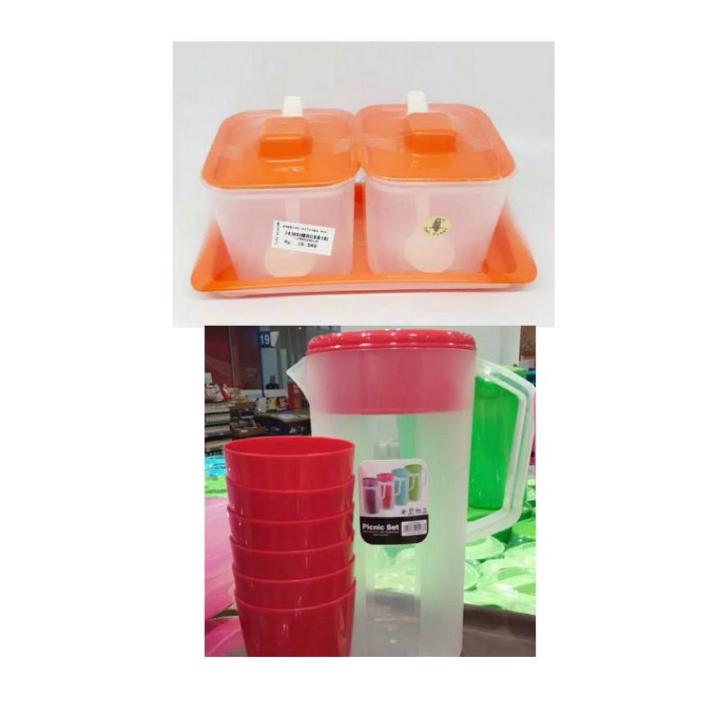 SALE PICNIC SET WATER JUG (TEKO SET 6 GELAS) & KITCHEN POT (TEMPAT BUMBU GARAM GULA)