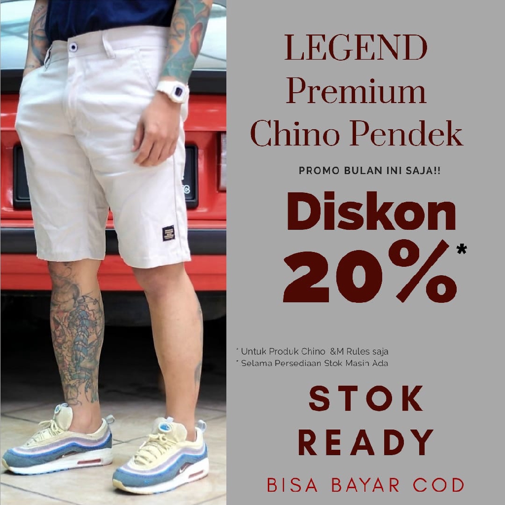 denim celana  pendek  shino pria  warna  cream  chino pendek  