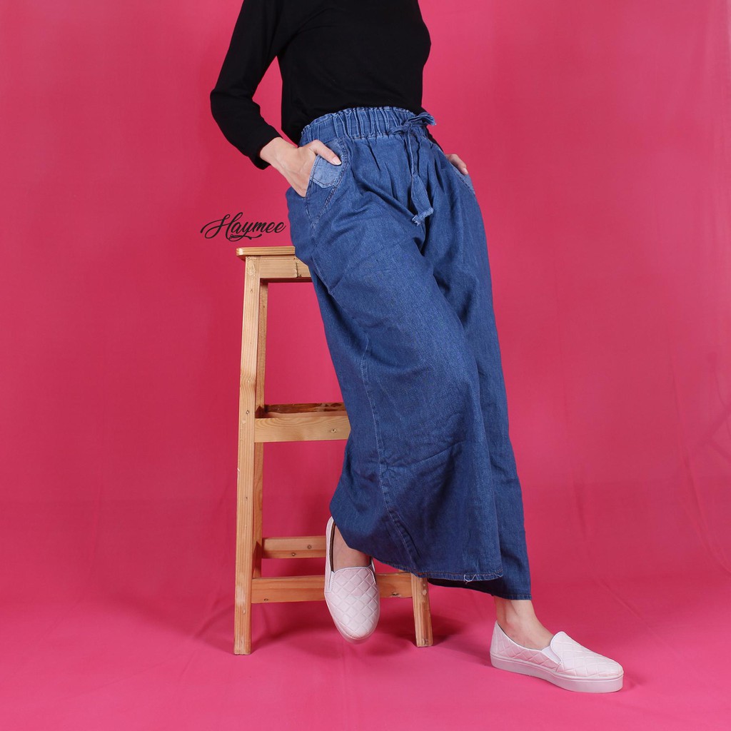 KULOT JEANS JUMBO, CELANA KULOT PANJANG SOFT JEANS WASH fit to XL celana jumbo size murah wanita