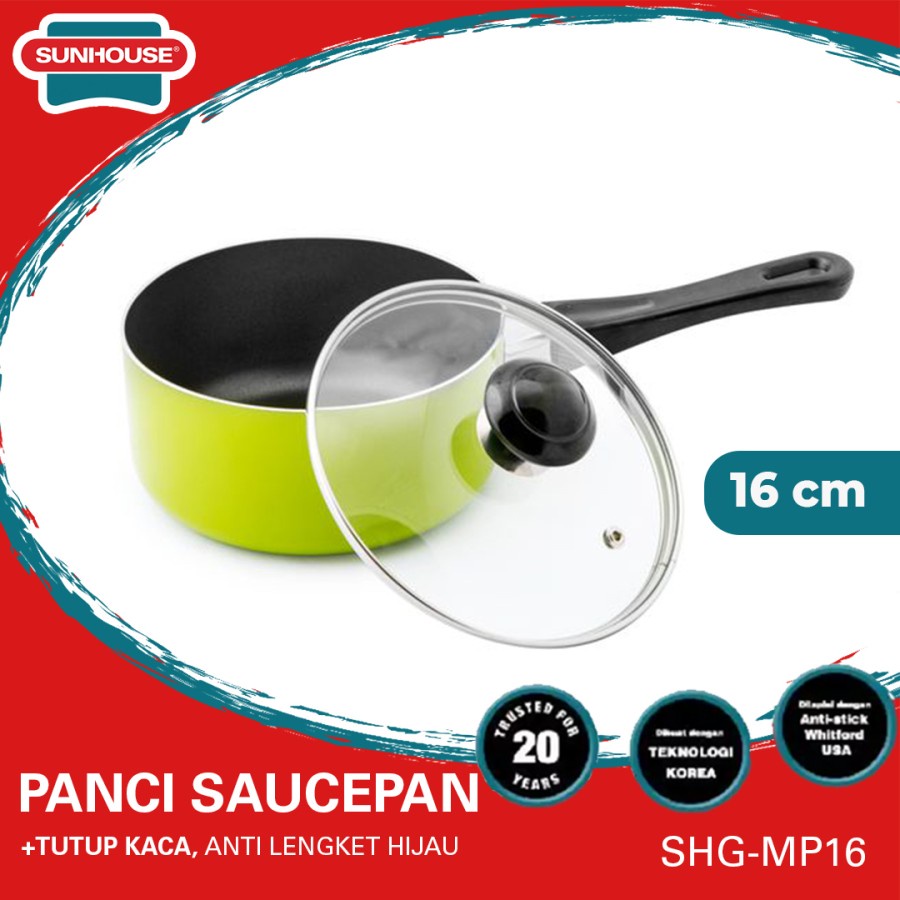 Sunhouse SHG-MP16 Panci Saucepaan Non-Stick+Tutup Kaca Anti Lengket