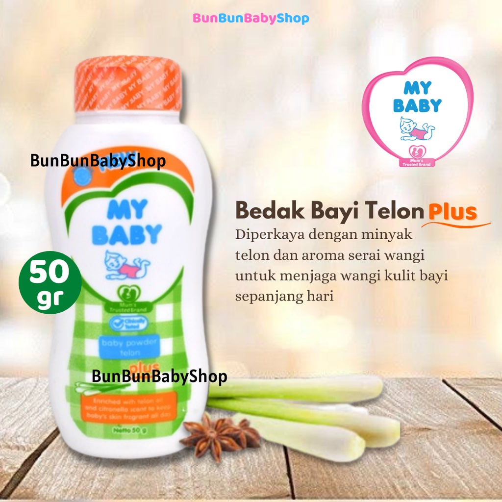 MY BABY Bedak Bayi 50gr Telon Plus Biang Keringat Powder Perlengkapan Baru Lahir Peralatan Mandi Perawatan Kulit New Born Murah Bunbunbabyshop