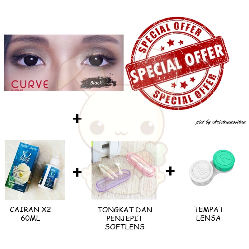 Paket Softlens Curve 14.4mm (Normal) + Cairan X2 60 ml + Penjepit / Pinset