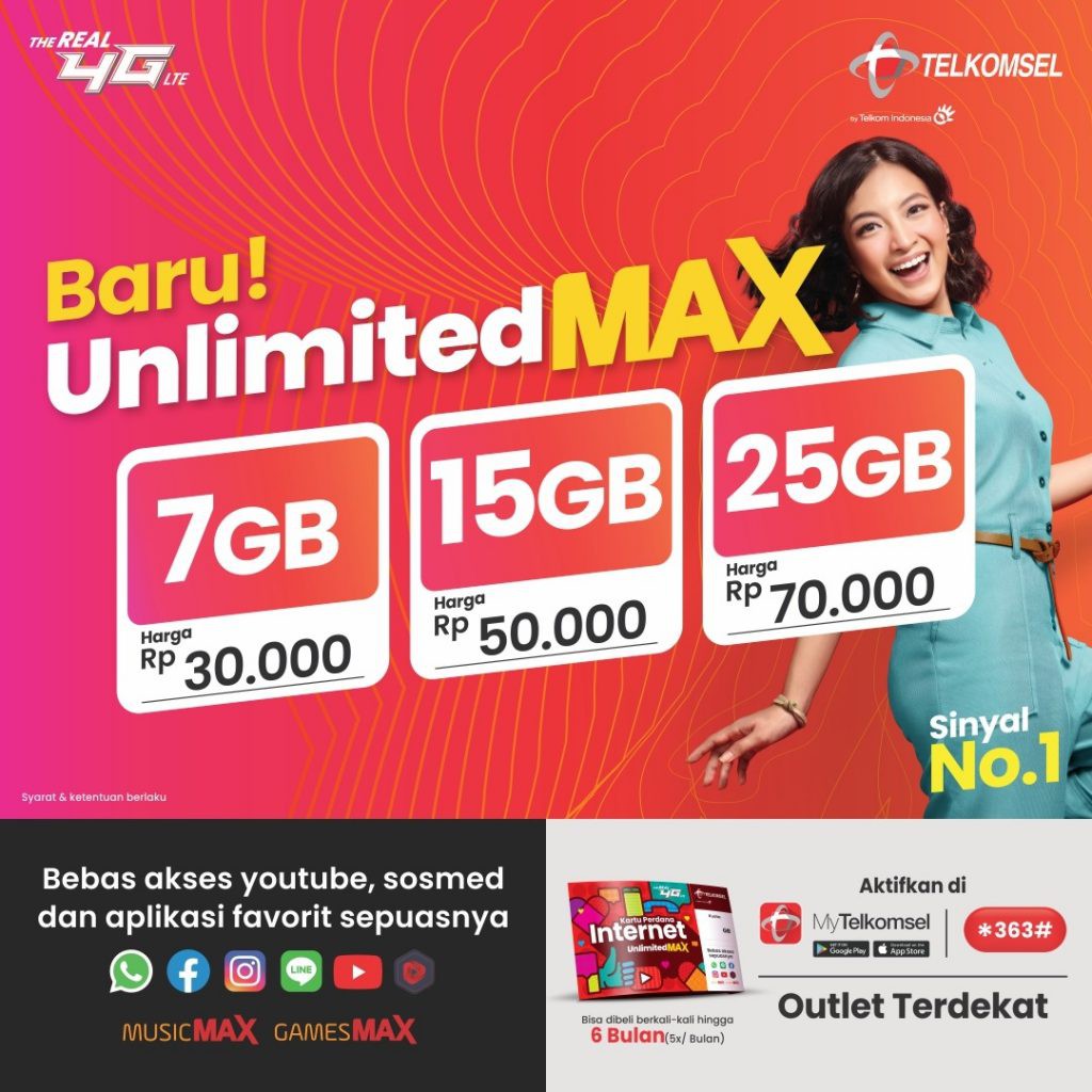 (COD)KARTU UNLIMITED MAX TELKOMSEL 25GB TANPA FUP