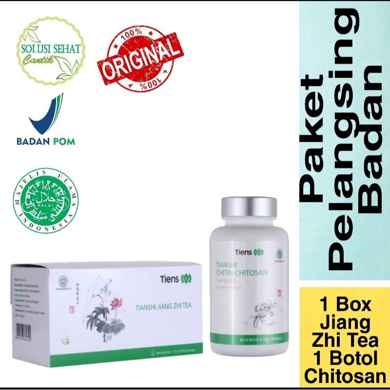 Pelangsing Badan Paket BronzeTiens Original (1 box Jiang Zhi Tea & 1 botol Chitosan Kemasan Full)