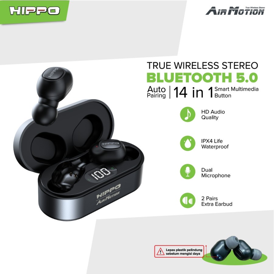 Headset Bluetooth TWS Hippo Airmotion V5.0 Earphone Bluetooth TWS