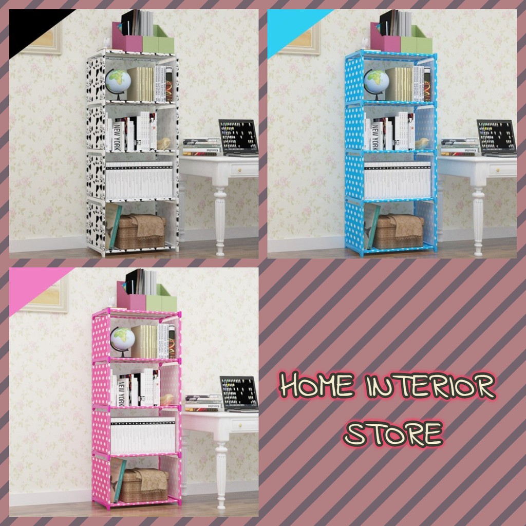 Rak Buku Serbaguna Rak Portable Tempat Penyimpanan Buku Storage Book Shelf Rack Plastik 5 Tingkat 4 