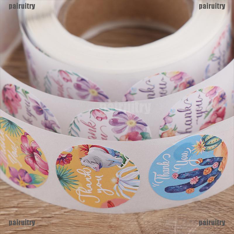 Pairuitry 500Pcs / roll Stiker Motif Hewan / Bunga Untuk label Segel