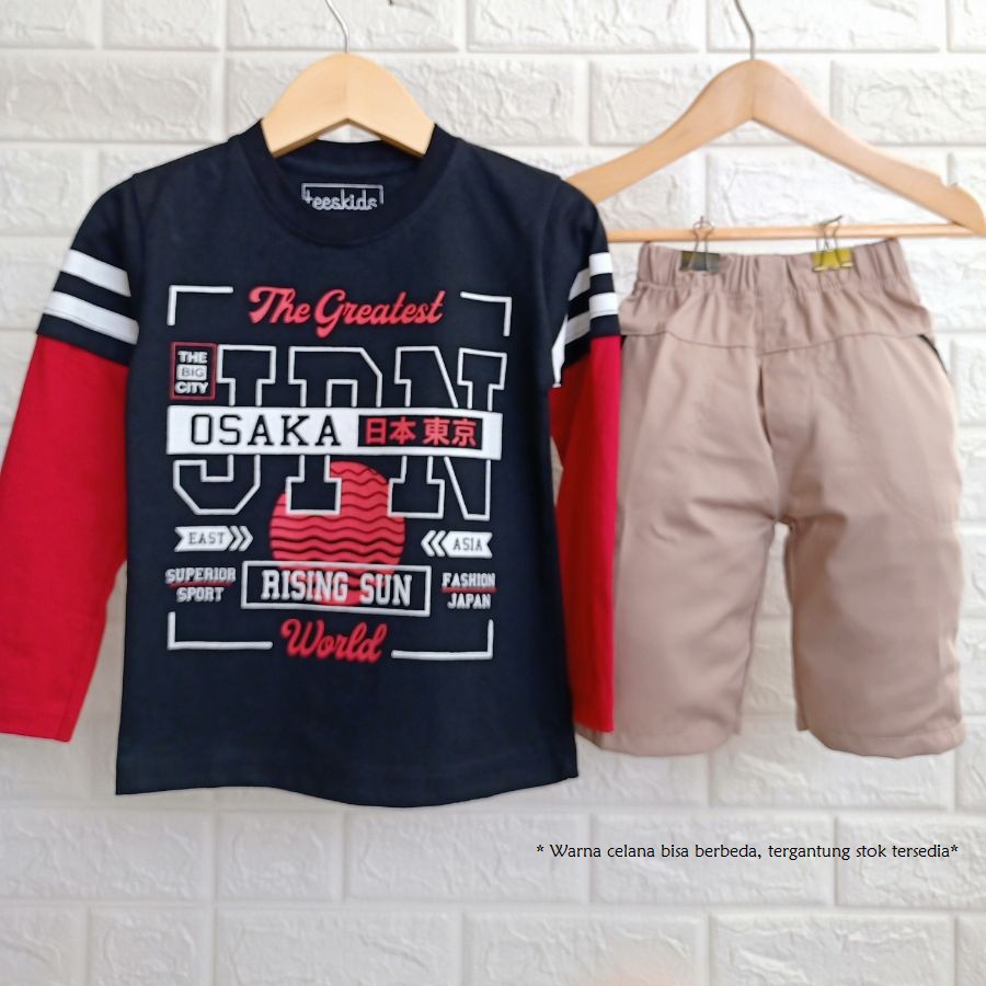 BAJU ANAK LAKI LAKI SETELAN LENGAN PANJANG KPD CELANA KATUN PENDEK 1 TAHUN - 9 TAHUN