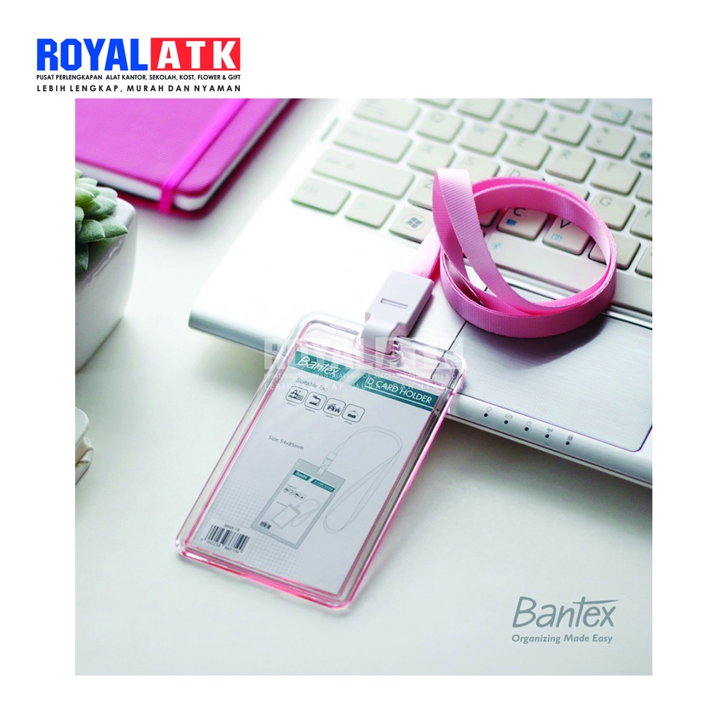 

Bantex ID Card Transparan Tali Lanyard Portrait Name tag Holder #8868 - Pink Transparan