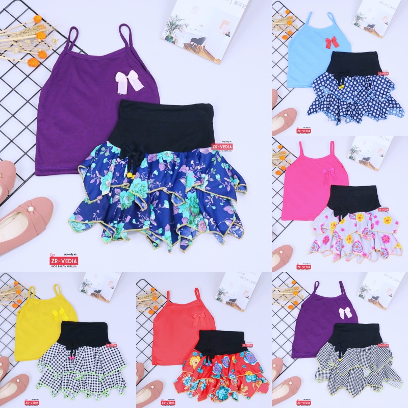 Setelan Mixed Lova uk 1-2 Tahun / Baju Anak Perempuan Tanktop Rok Mini Skirt Baju Kensi Cewek Atasan Bawahan Motif