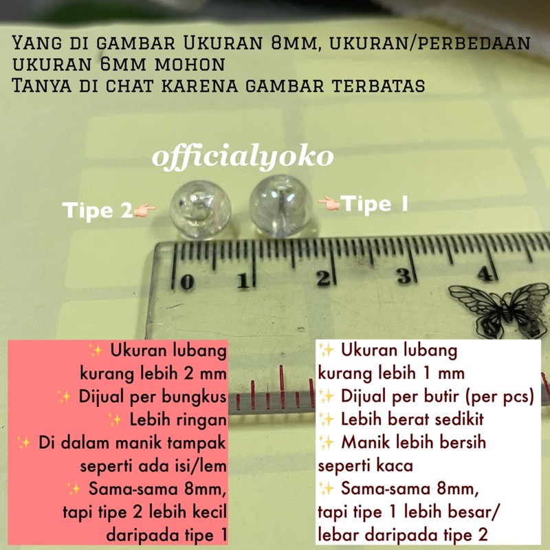Mute/Monte/Manik Kristal Bundar Pelangi Bening TIPE 1 per butir 6mm/8mm