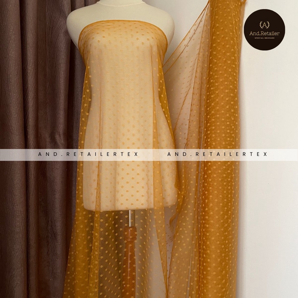 Bahan Kain Tile Tulle Dot Polkadot Dotty Warna Mustard Kuning