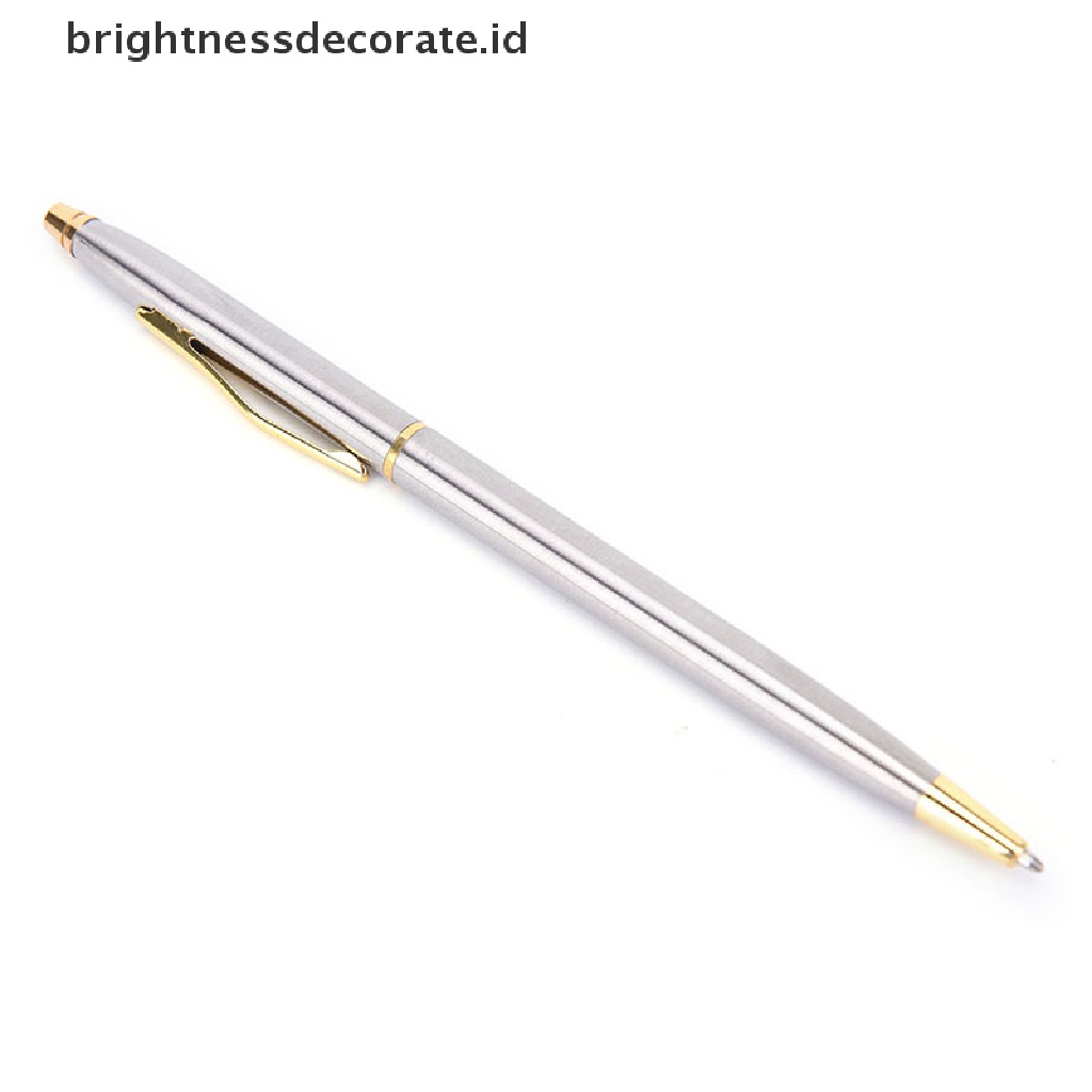 1 Pc Pena Ballpoint Bahan Stainless Steel Metal Model Putar