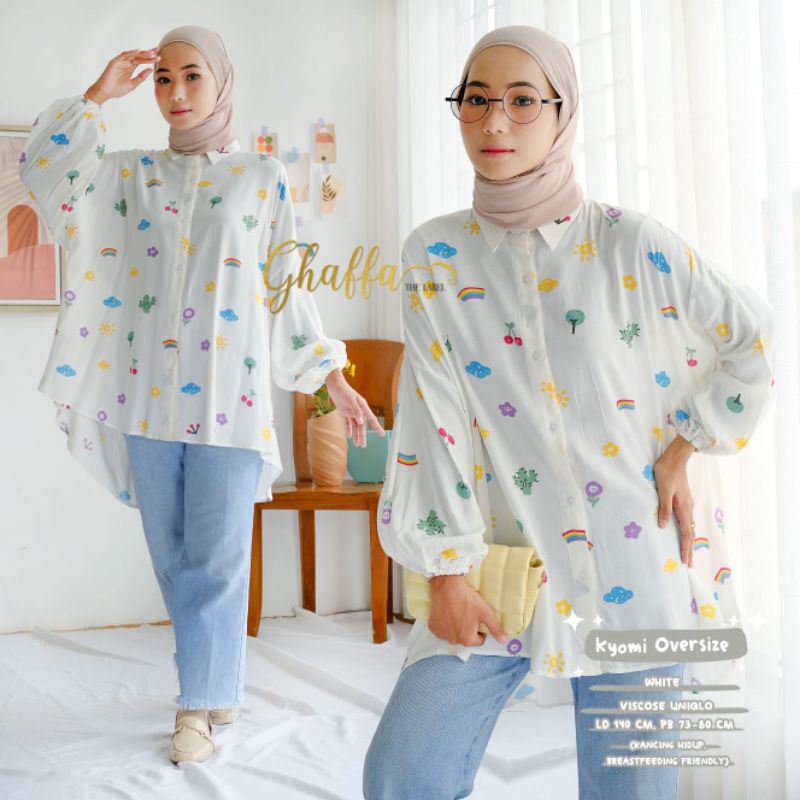 KYOMI OVERSIZE BY GHAFFA THE LABEL ( BLOUSE MOTIF) Blouse muslimah rayon