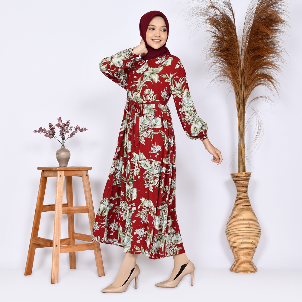 Midi Dress Wanita, Semi gamis Busana Muslimah Busui Katun Rayon