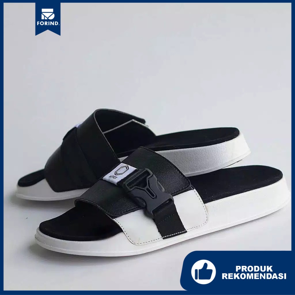 Seven Black White | Sandal EVA Ringan Slop Santai Simple Pria Men Sendal Footwear | FORIND x Benzy