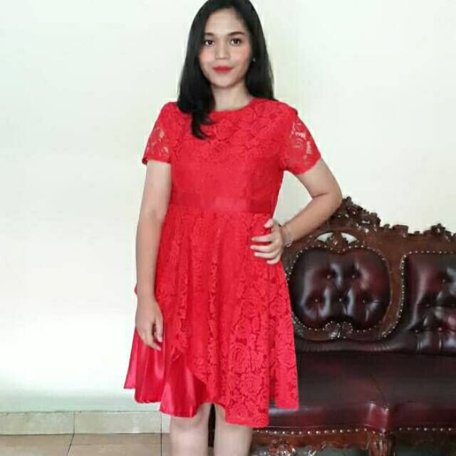 dress brokat kombinasi satin