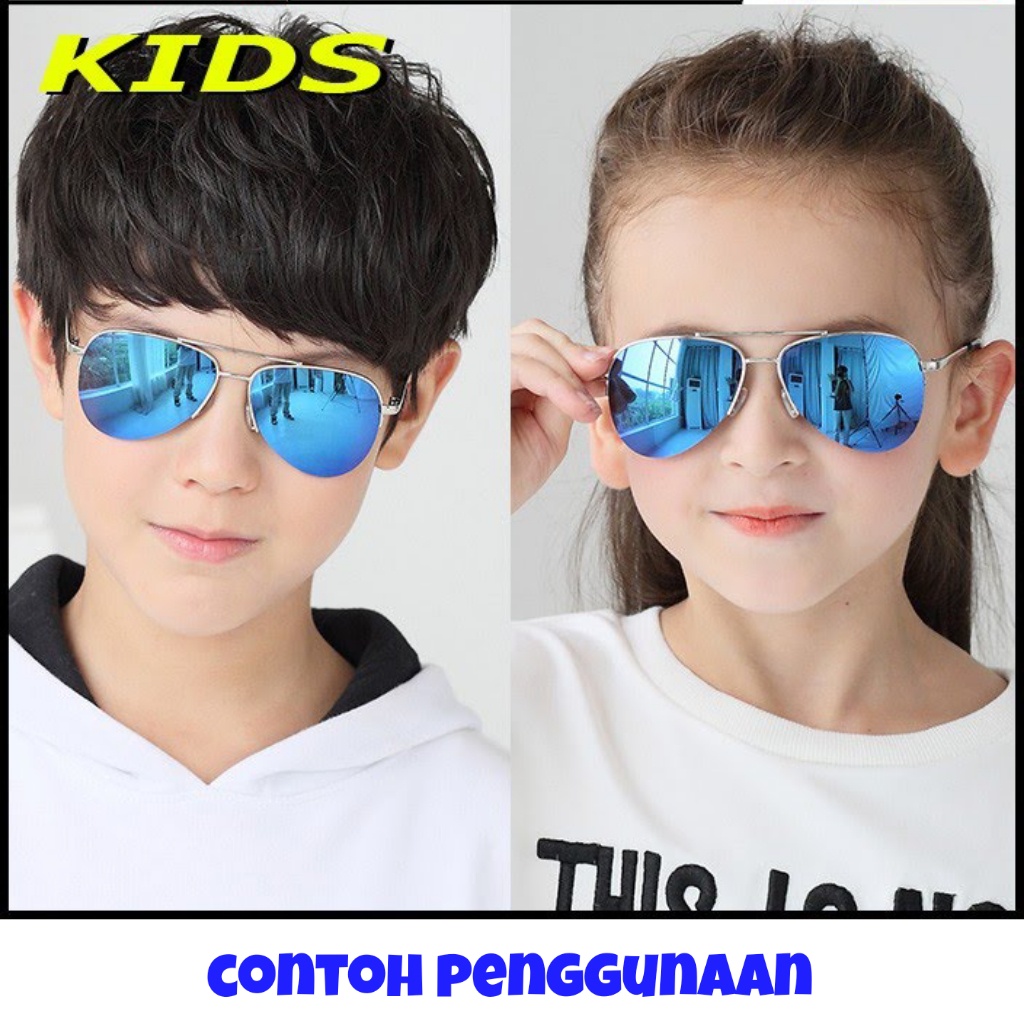 Kacamata anak aviator hitam / sunglasses fashion bl rv mirror murah lucu keren / aksesoris kids sunglasess kaca mata anak laki atau perempuan-biru