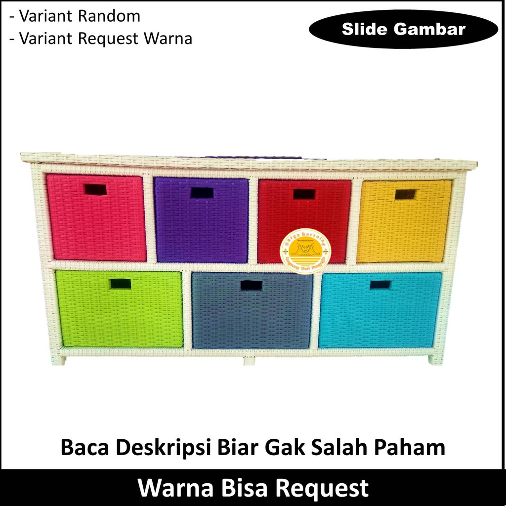 Lemari Rotan 7 Laci Panjang - Lemari Laci 7 Memanjang Bahan Rotan Sintetis - Lemari Anak