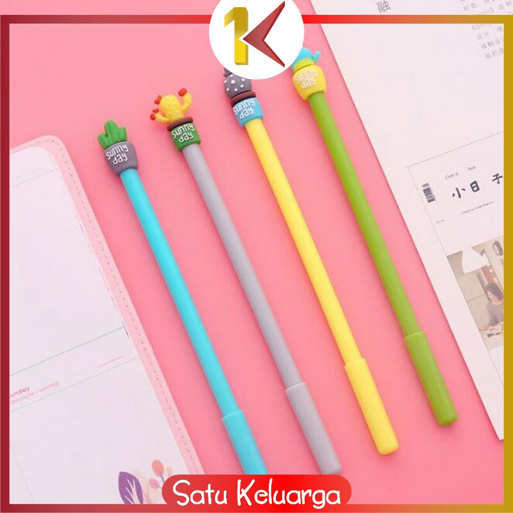SK-A16 Pulpen Gel Karakter Kaktus / Pena Kaktus / Bolpen Gel / Pulpen Lucu Unik Bentuk Pot Kaktus-7