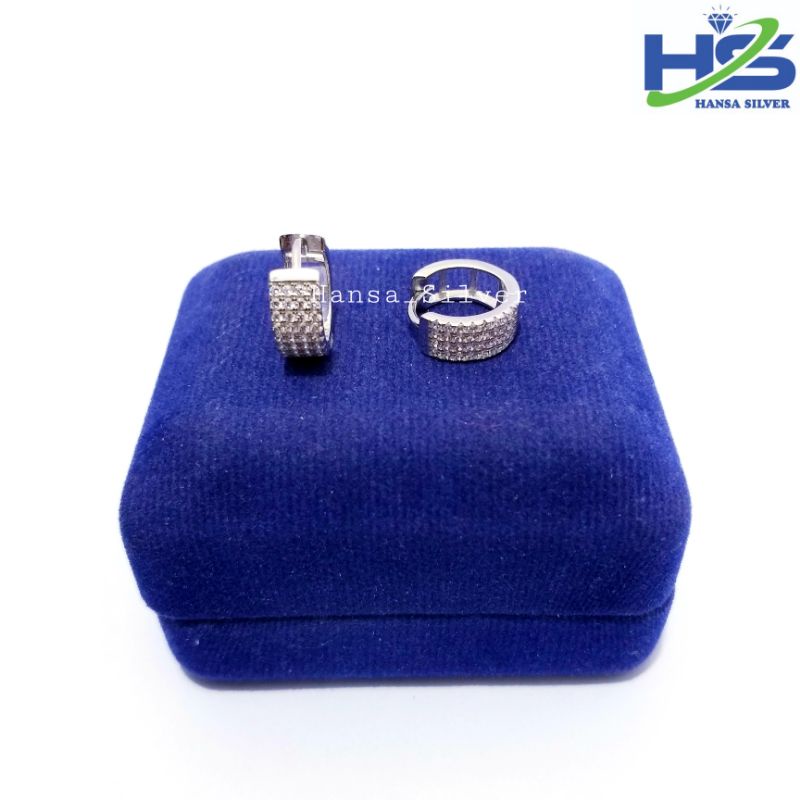 Anting Perak Asli Silver 925 Lapis Emas Putih Model Jepit 4 3 2 Baris Permata - Anting Wanita Anti Karat