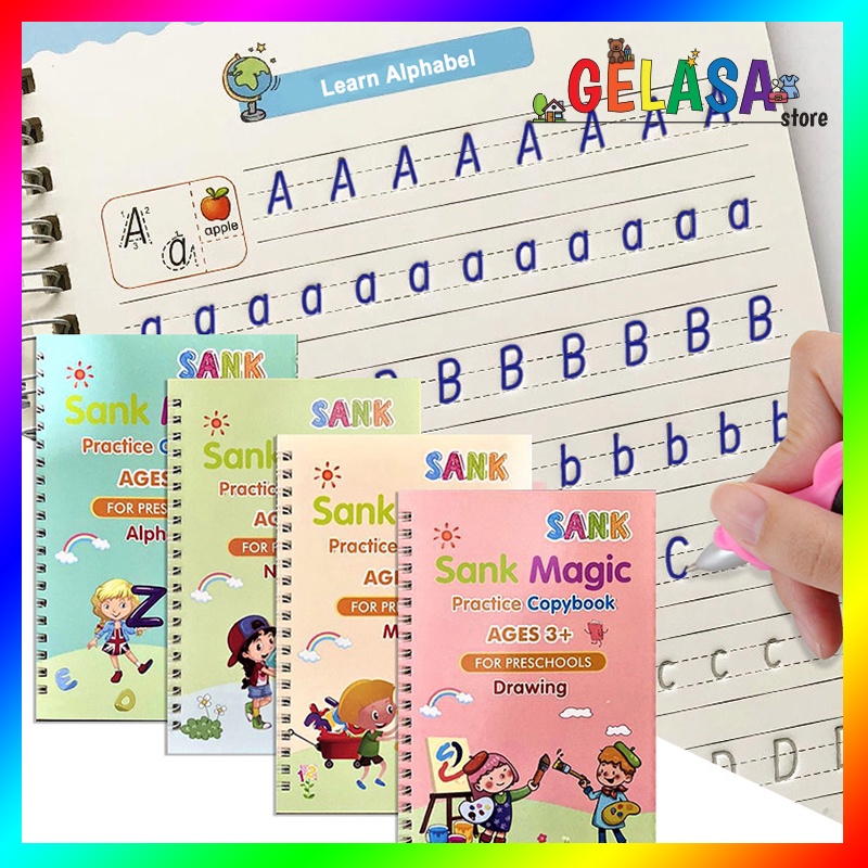 Gelasa Buku Small Sank Magic Pratice Copybook dengan 5 refill tinta