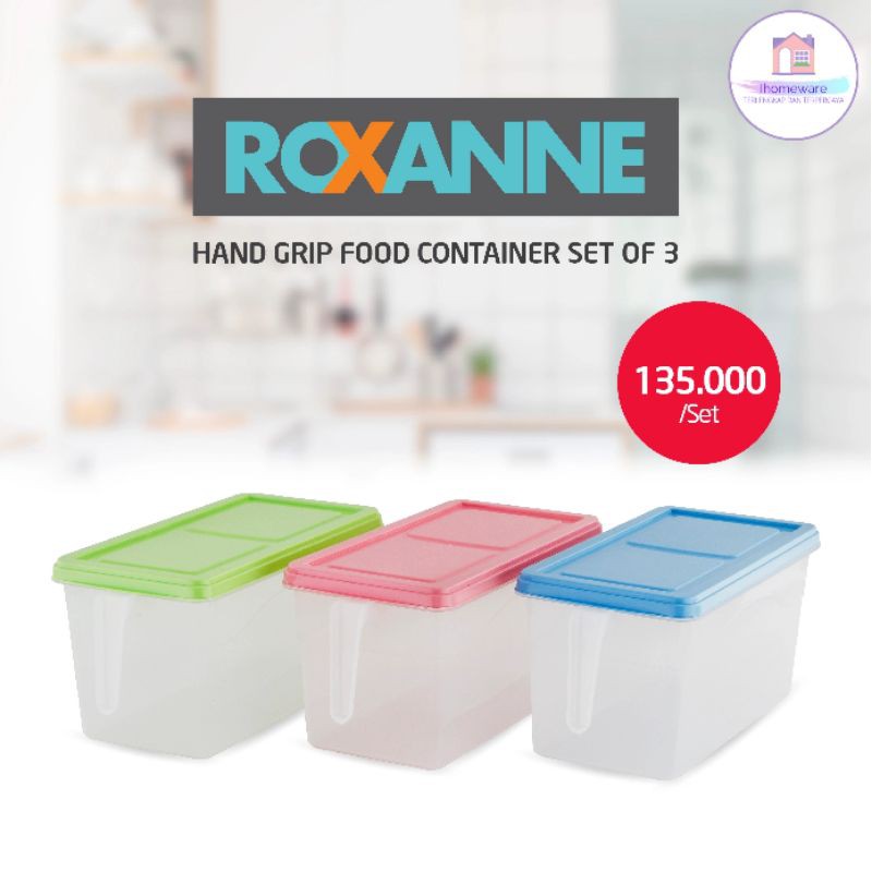 Roxanne Hand Food Container set 3 Kulkas | Kotak penyimpanan makanan bumbu dapur | Bpa Free